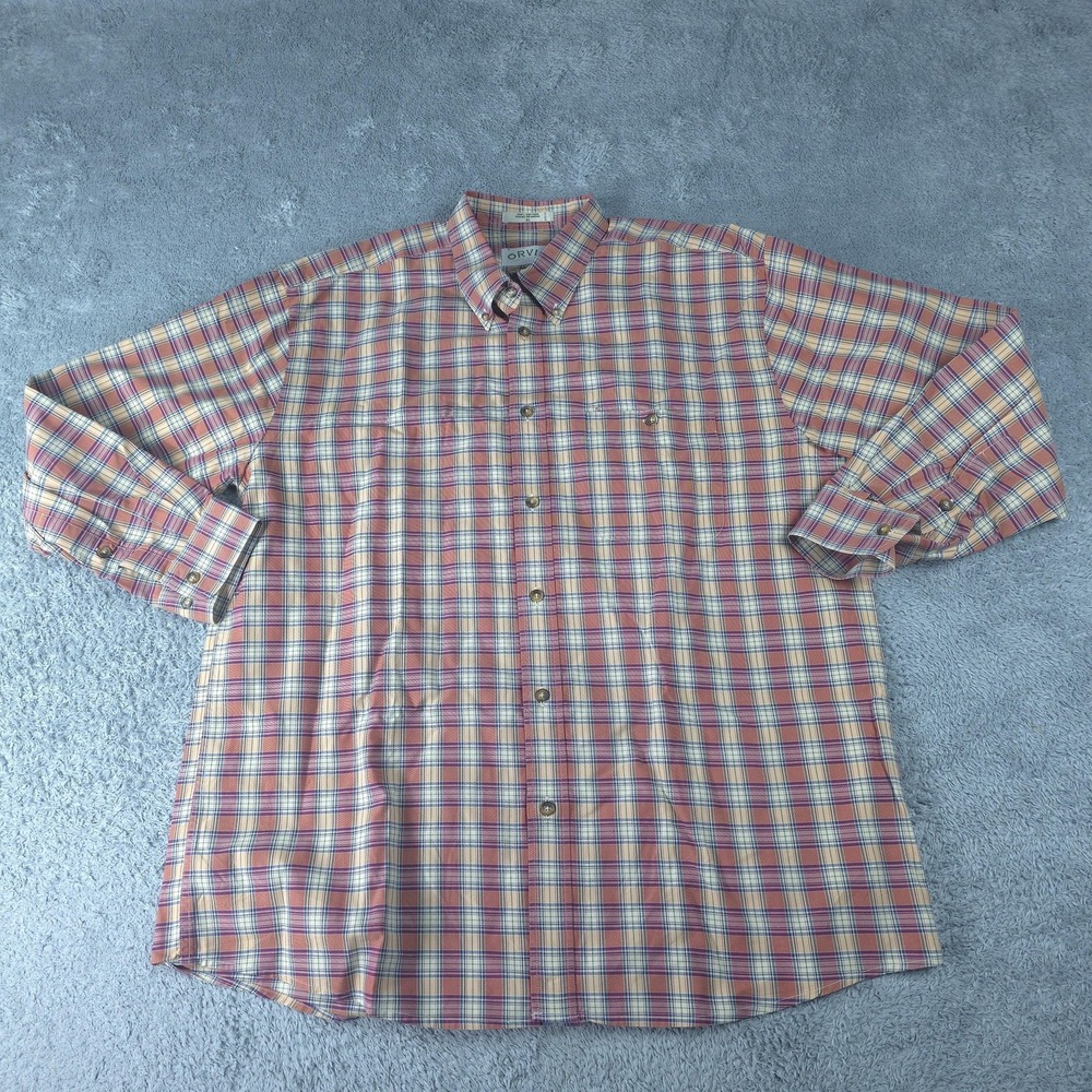 Orvis Shirt Mens XL Multicolor Plaid Long Sleeve Button Up Cotton Casual